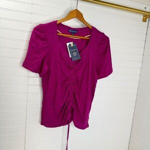 NWT Democracy Short Bell Sleeve Sweetheart Neck Shirred Front Knit Top with Ties